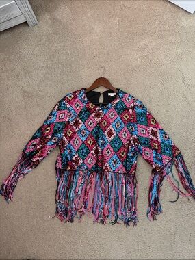 Women's Multicolor Sequin Fringe Blouse